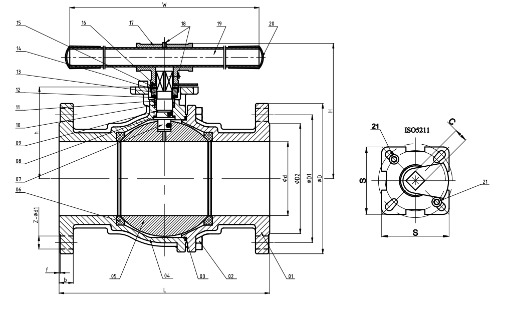 ANSI150 Flange Fire Safe Stainless Steel Ball Valve Dimensions