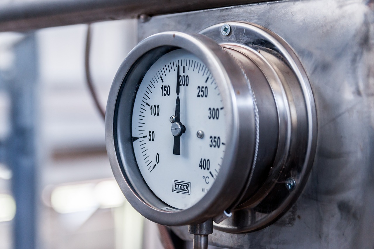 The pressure gauge of a steam boiler.